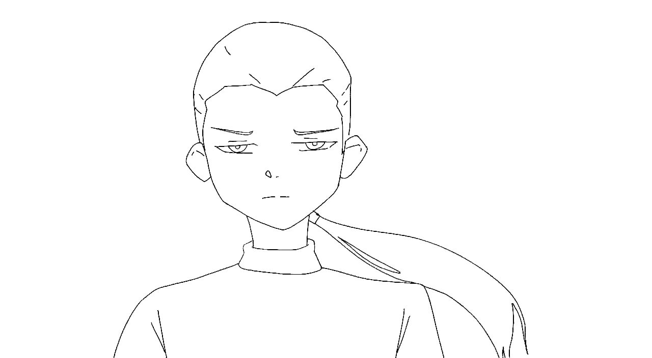 Keyframe 1: the boy's starting pose, drawn by the animator